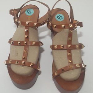 Women's Den Girl Brown Faux Leather Wedge Platform Sandals - SZ 10
